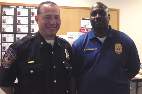 Ethel Winslow/Weekly ViewIMPD’s East District’s new Commander Roger Spurgeon (L) and new Community Relations Sergeant Columbus Ricks (R) introduced themselves at the last Task Force meeting held June 8.