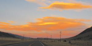 Driving through Montana at sunset on the way to Yellowstone.