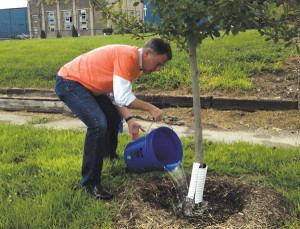 Mayor Joe Hogsett helped water trees and beautify part of a Martindale-Brightwood neighborhood.