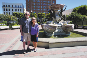 Paula Nicewanger/Weekly ViewMark Collins and Paula in front of the fountain.