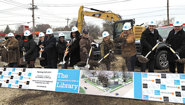 submitted photoGroundbreaking ceremonies occurred at the site of the new Indianapolis Public Library branch to be located in the Martindale-Brightwood neighborhood at 2434 N. Sherman Drive. The $5.9 million, 15,000-square-foot library will replace the current storefront Brightwood Branch in the Brightwood Shopping Center that has served patrons since 1972. The new branch is scheduled to open at the end of 2019.
