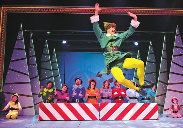 submitted photo
Buddy (Dan Bob Higgins) kicks up his heels as he sings that he’s “Happy All The Time” in Christmastown at the North Pole in Beef & Boards Dinner Theatre’s production of Elf, The Musical, now on stage through Dec. 31.