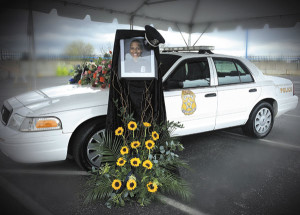 submitted photoIMPD set up a memorial for Officer Leath outside East District Headquarters and invited the public to drive by to pay tribute.